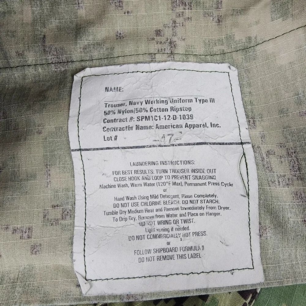 US Navy Pants Mens L Short 34x30 Green Navy NWU Type III Camo Cargo Seals Work